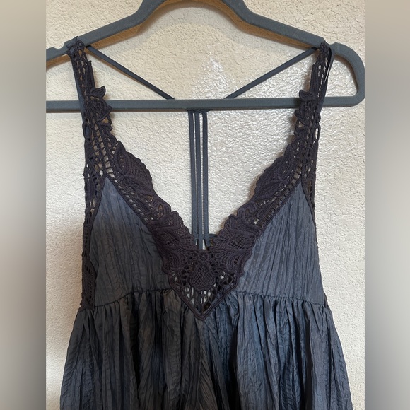 Free People Breathless Crochet Lace Babydoll Dress Charcoal Gray XS - Picture 5 of 9